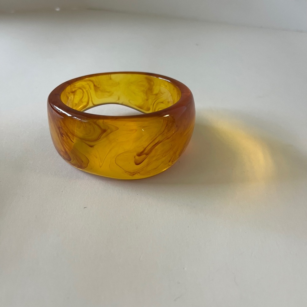 Vintage Chunky Art Deco Amber Bangle Bracelet Translucent Swirl 3" - Picture 2 of 7